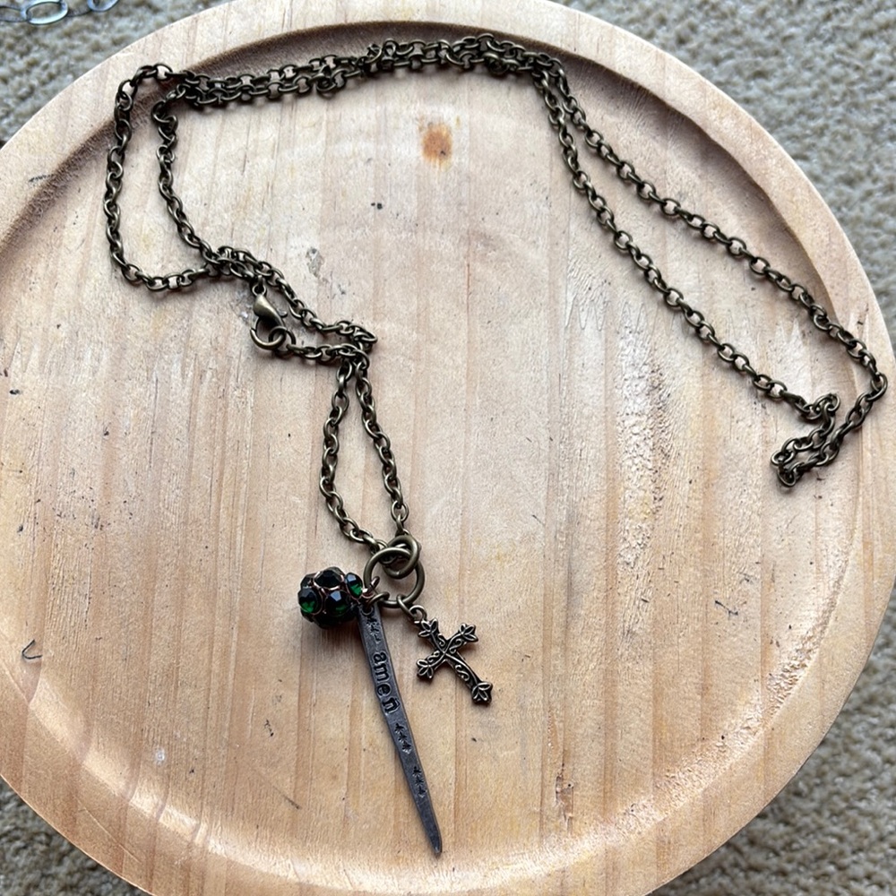 Catherine Popeso Antique Bronze Nail and Cross Necklace